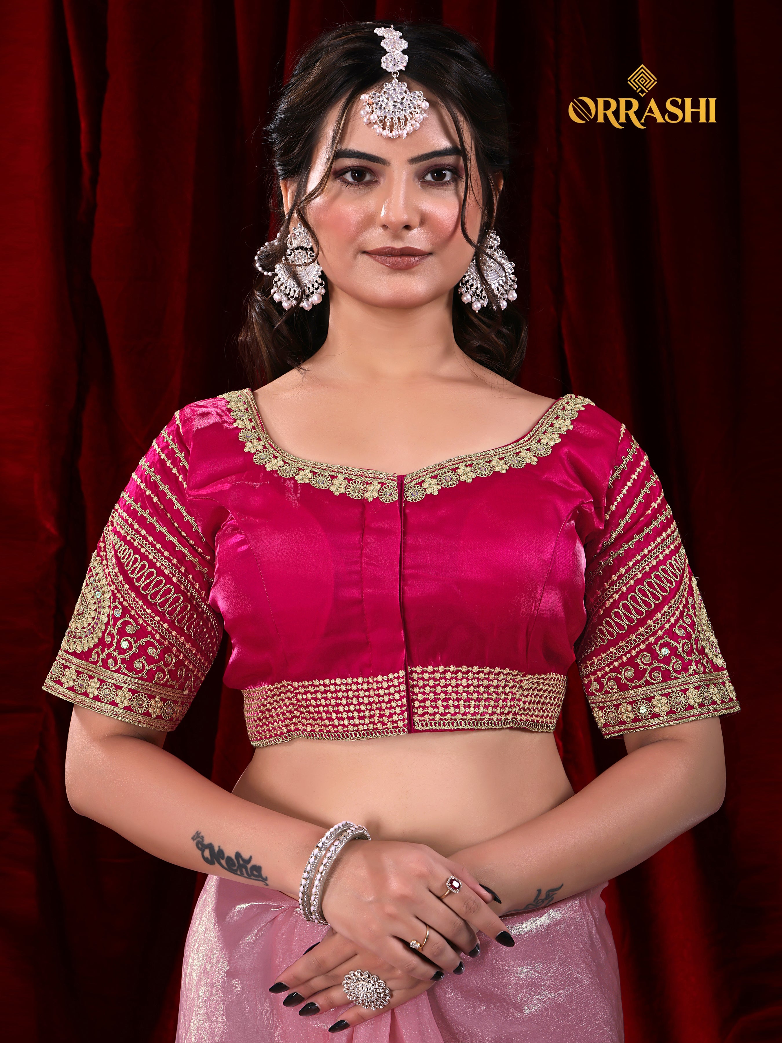 EMBROIDERIED LACE BORDER FENDY SATIN SILK