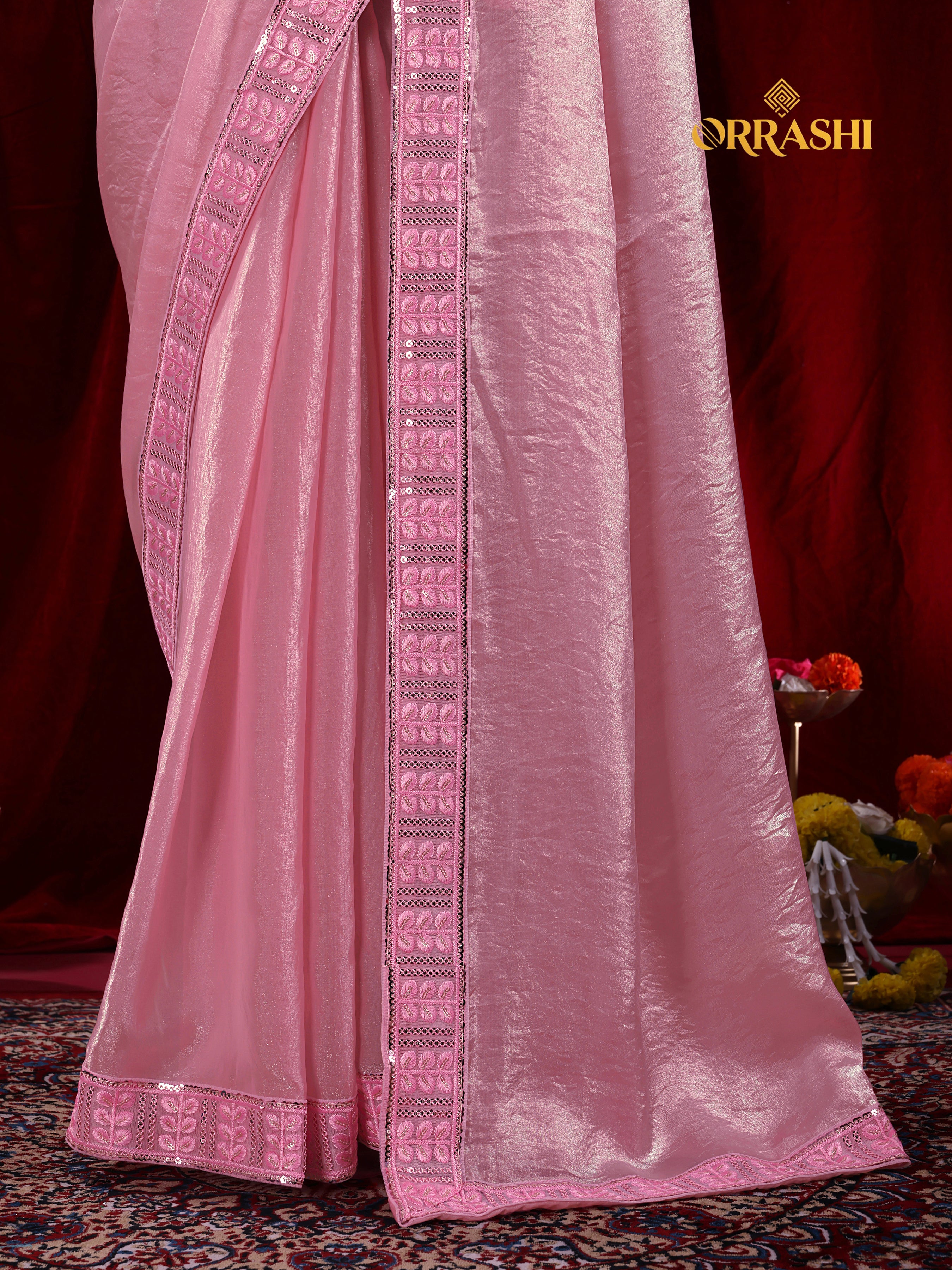 EMBROIDERIED LACE BORDER FENDY SATIN SILK