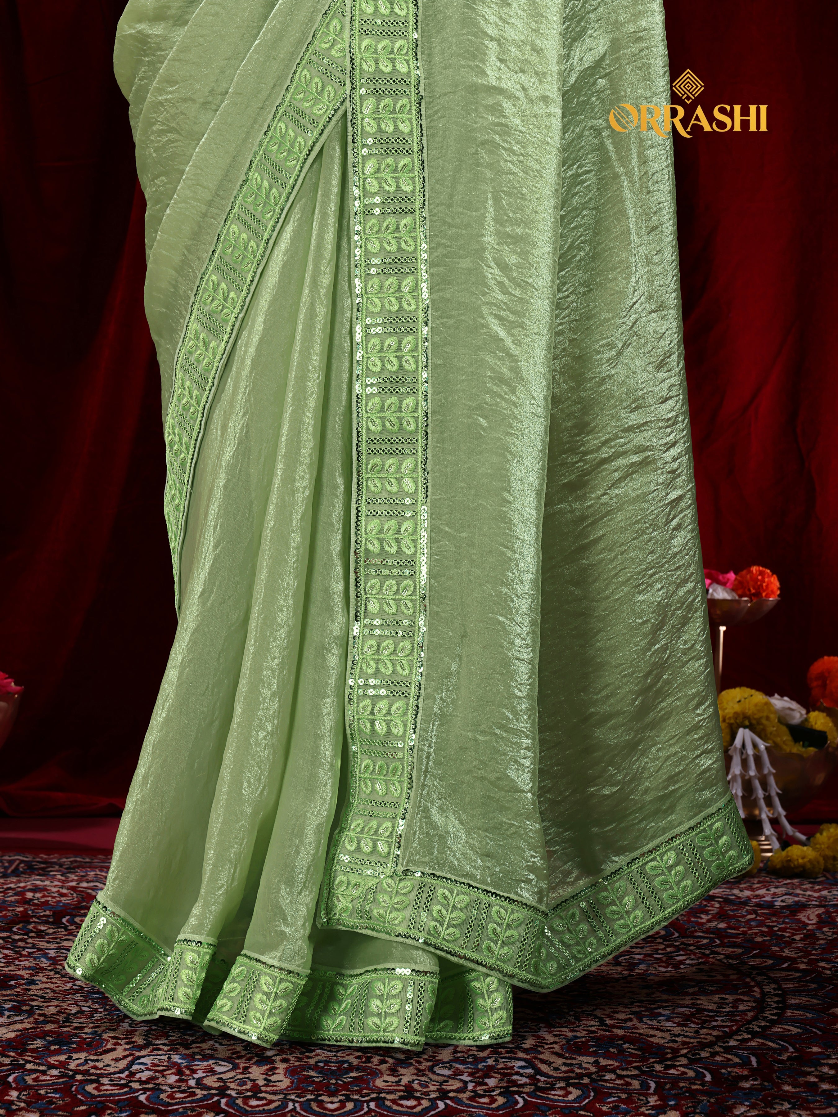EMBROIDERIED LACE BORDER FENDY SATIN SILK