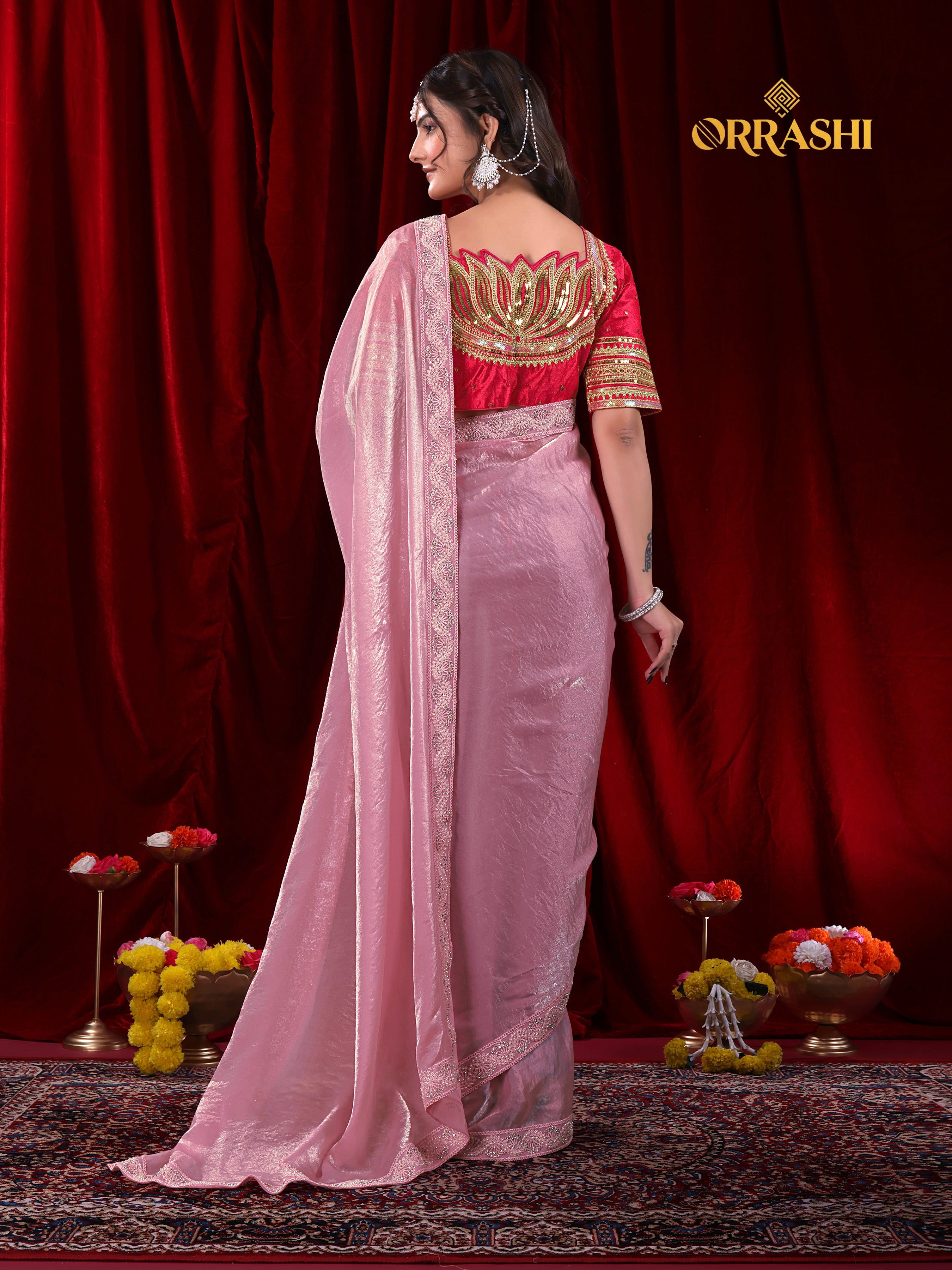EMBROIDERIED LACE BORDER FENDY SATIN SILK