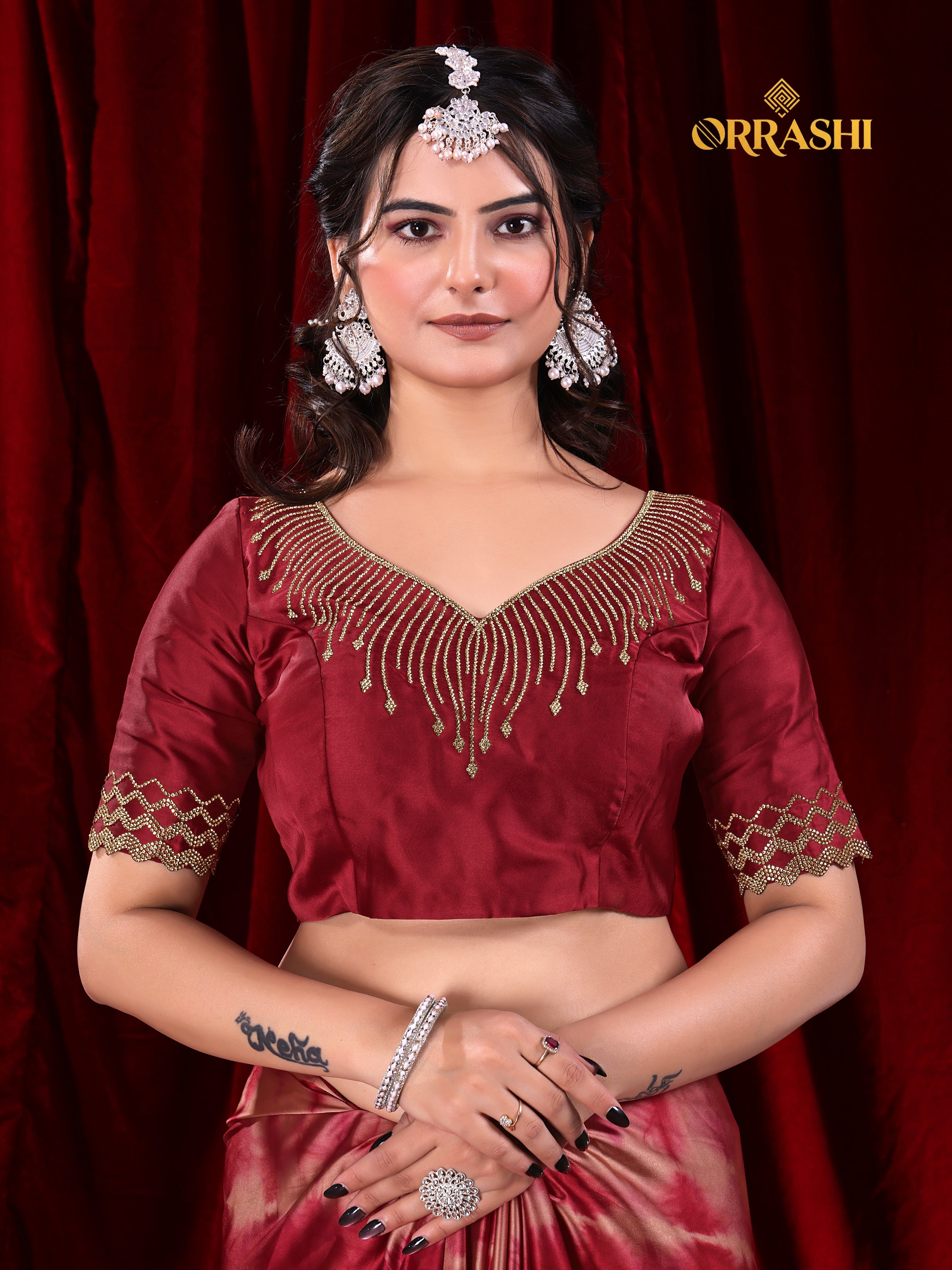 ZIC ZAC JARKAN WORK SIBORI PRINTED SATIN SILK SAREE