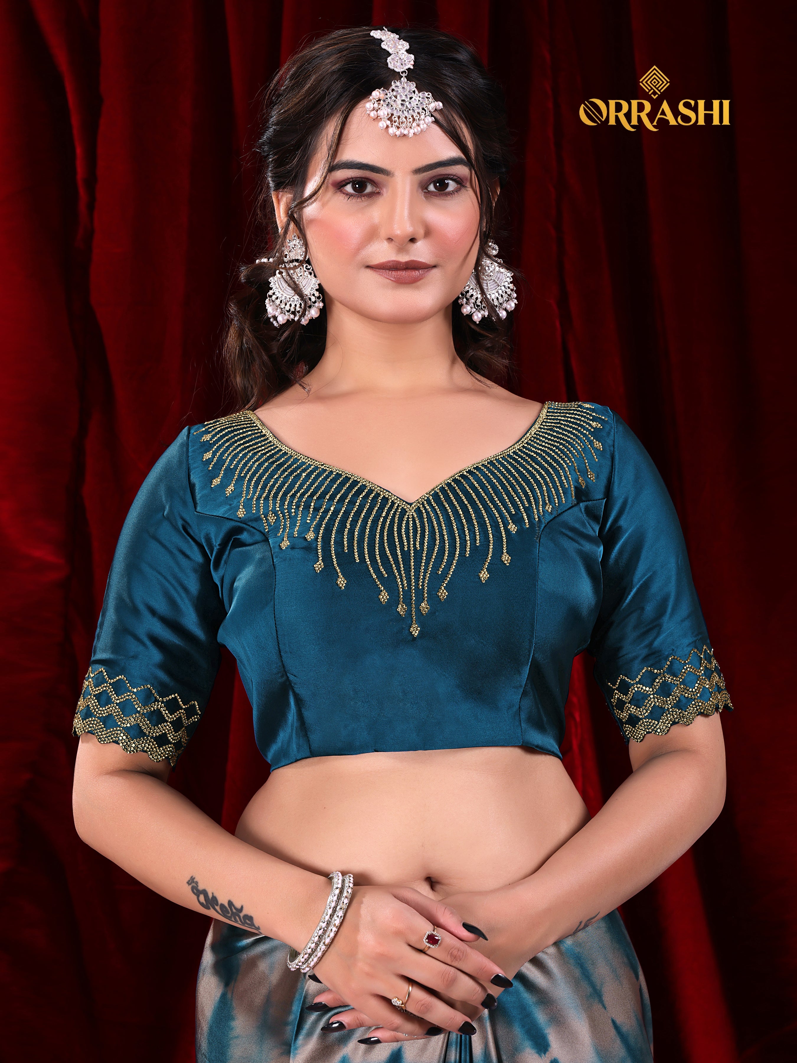 ZIC ZAC JARKAN WORK SIBORI PRINTED SATIN SILK SAREE