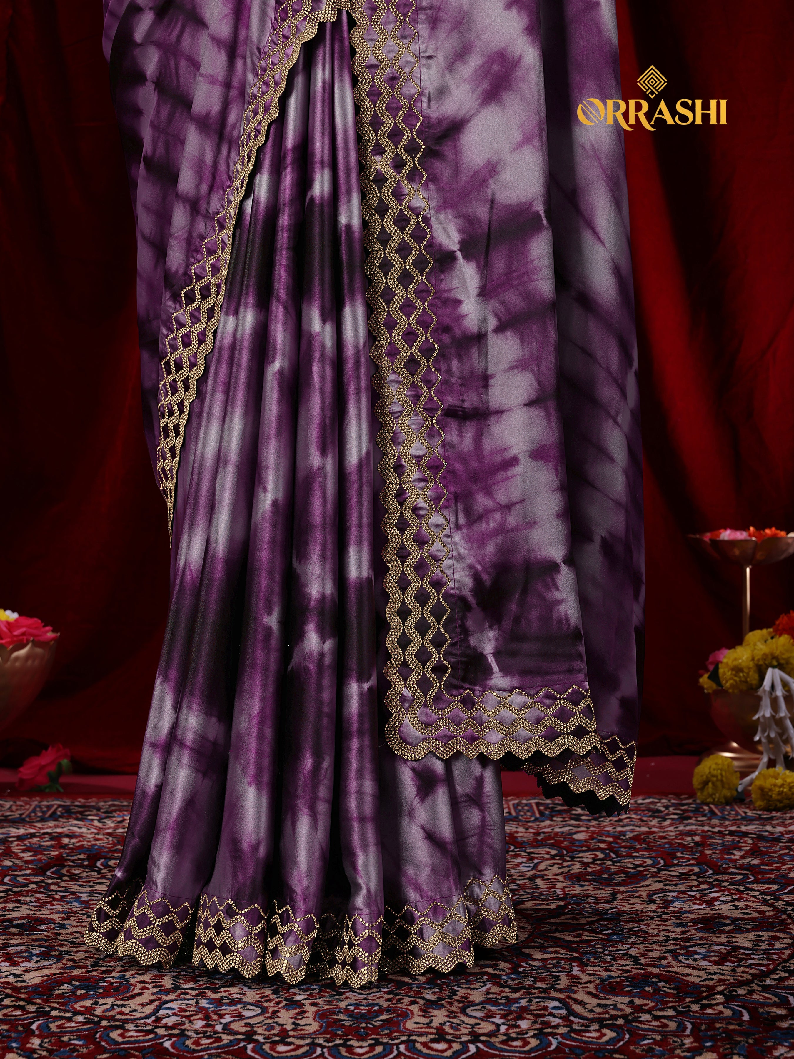 ZIC ZAC JARKAN WORK SIBORI PRINTED SATIN SILK SAREE