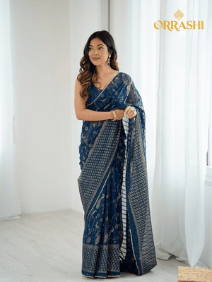 EXCELLENT FOIL WORK SAREE WITH FANCY ZALAR LACE BORDER - MORPICH