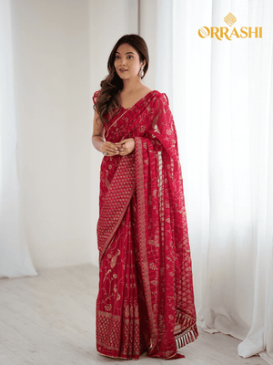 EXCELLENT FOIL WORK SAREE WITH FANCY ZALAR LACE BORDER - PINK COLOUR