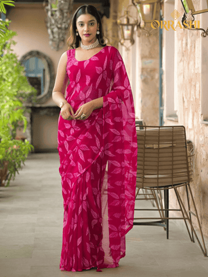 BEAUTIFUL LEAF PRINTED SAREE - PINK COLOUR