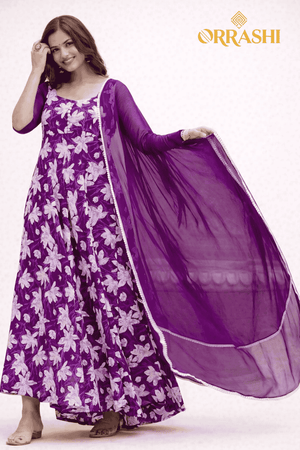 FLORAL DIGITAL PRINT ANARKALI GOWN - PURPLE
