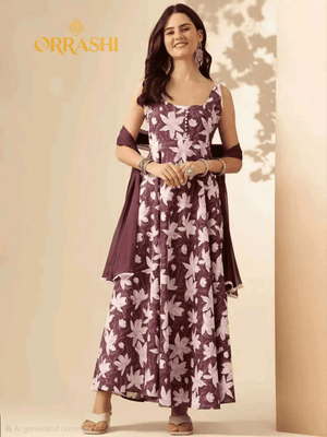 FLORAL DIGITAL PRINT ANARKALI GOWN - WINE