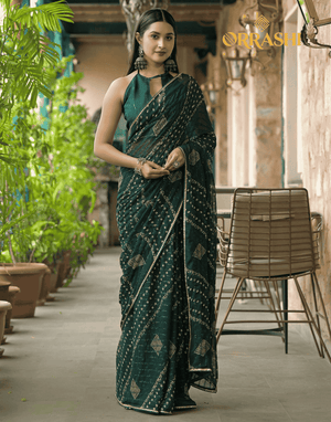 GEORGETTE GEOMETRICAL PRINTED SAREE A41 - GREEN