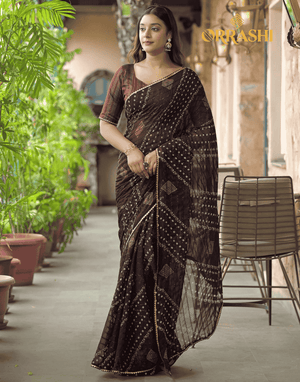 GEORGETTE GEOMETRICAL PRINTED SAREE A41 - WINE