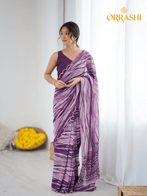 STRIPE PRINTED SAREE WITH MIND BLOWING MIRROR LACE BORDER - WINE COLOUR